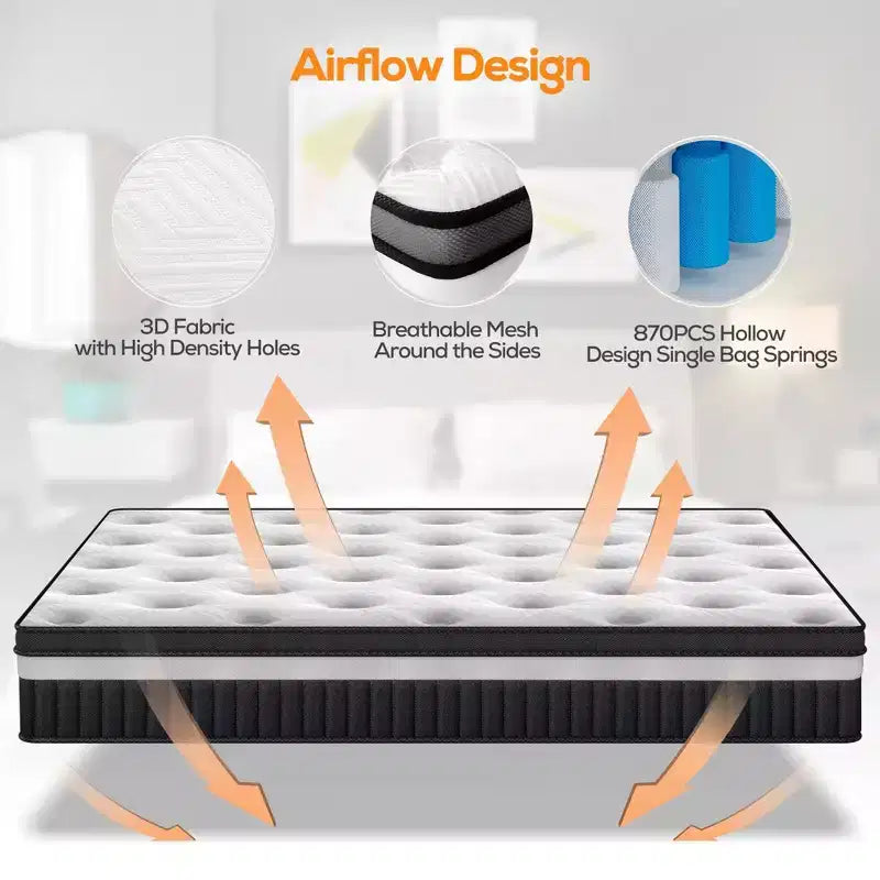 Colchón Queen Size, colchón de espuma viscoelástica de gel de 14 pulgadas para noches frescas y alivio de presión, sensación de felpa media con aislamiento de movimiento