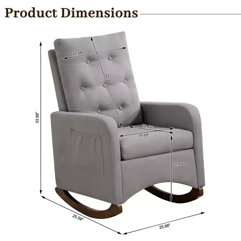 Mecedora Tapizada, Mecedora Moderna con Orejeras, Cómoda Silla Sillón Acentuada, Patas de Madera de Caucho, Respaldo Alto y Bolsillo Lateral