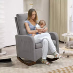 Mecedora Tapizada, Mecedora Moderna con Orejeras, Cómoda Silla Sillón Acentuada, Patas de Madera de Caucho, Respaldo Alto y Bolsillo Lateral