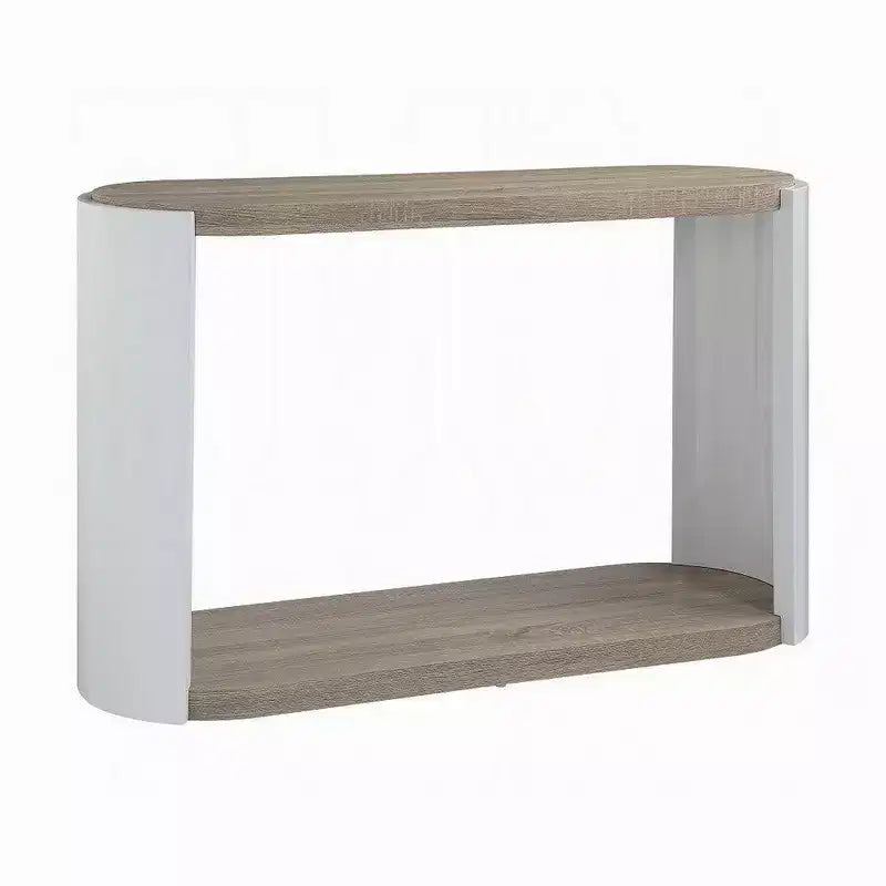 Mesa consola Royal Hampton, madera de alto brillo blanca, marrón, ovalada de 47 pulgadas
