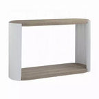 Mesa consola Royal Hampton, madera de alto brillo blanca, marrón, ovalada de 47 pulgadas