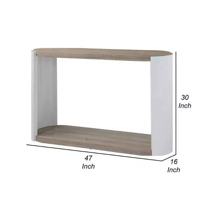 Mesa consola Royal Hampton, madera de alto brillo blanca, marrón, ovalada de 47 pulgadas