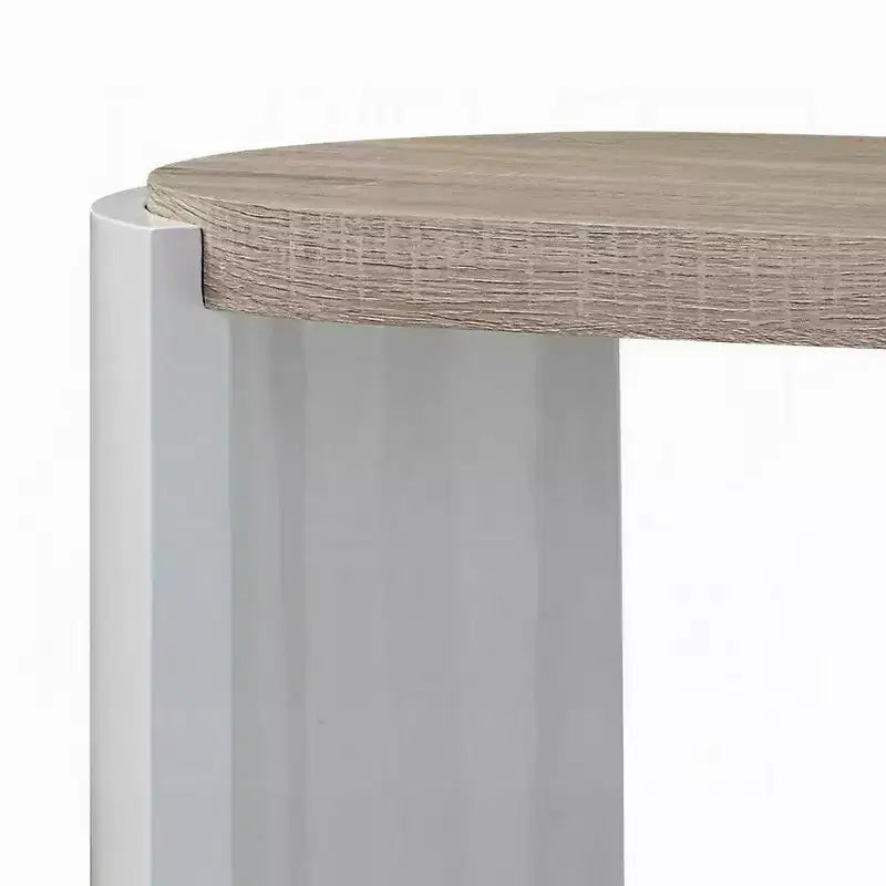 Mesa consola Royal Hampton, madera de alto brillo blanca, marrón, ovalada de 47 pulgadas