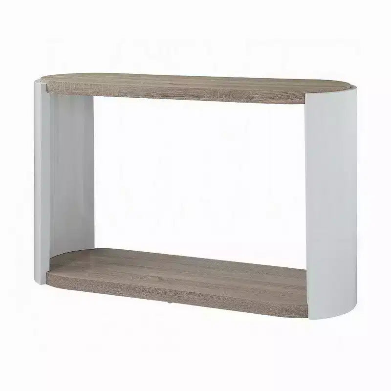 Mesa consola Royal Hampton, madera de alto brillo blanca, marrón, ovalada de 47 pulgadas