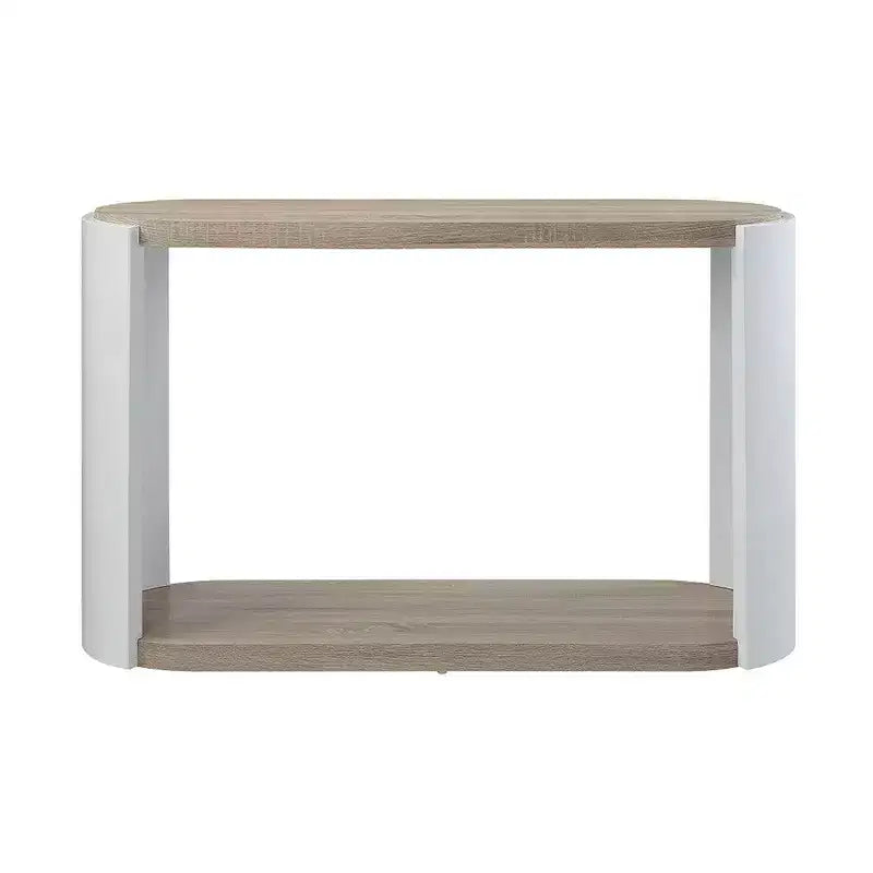 Mesa consola Royal Hampton, madera de alto brillo blanca, marrón, ovalada de 47 pulgadas