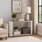 Mesa consola Royal Hampton, madera de alto brillo blanca, marrón, ovalada de 47 pulgadas