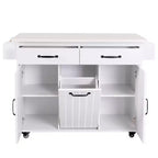 Pexfix Isla de Cocina con Armario para Bote de Basura, Carrito de Cocina con Hoja Desplegable y Especiero y Toallero y Cajón con Estante Ajustable Blanco