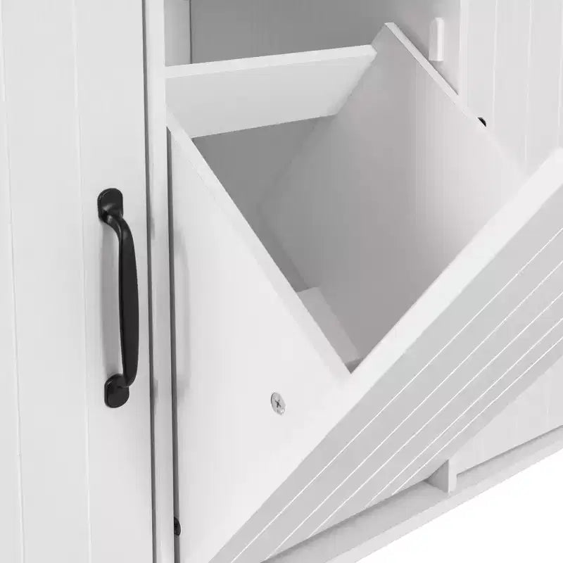 Pexfix Isla de Cocina con Armario para Bote de Basura, Carrito de Cocina con Hoja Desplegable y Especiero y Toallero y Cajón con Estante Ajustable Blanco