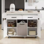 Pexfix Isla de Cocina con Armario para Bote de Basura, Carrito de Cocina con Hoja Desplegable y Especiero y Toallero y Cajón con Estante Ajustable Blanco