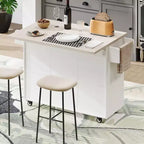 Pexfix Isla de Cocina con Armario para Bote de Basura, Carrito de Cocina con Hoja Desplegable y Especiero y Toallero y Cajón con Estante Ajustable Blanco