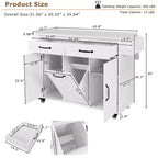 Pexfix Isla de Cocina con Armario para Bote de Basura, Carrito de Cocina con Hoja Desplegable y Especiero y Toallero y Cajón con Estante Ajustable Blanco