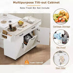 Pexfix Isla de Cocina con Armario para Bote de Basura, Carrito de Cocina con Hoja Desplegable y Especiero y Toallero y Cajón con Estante Ajustable Blanco
