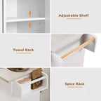 Pexfix Isla de Cocina con Armario para Bote de Basura, Carrito de Cocina con Hoja Desplegable y Especiero y Toallero y Cajón con Estante Ajustable Blanco