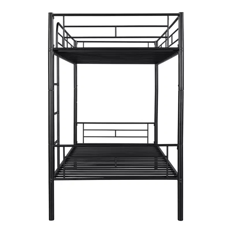 Bellemave Litera metálica doble sobre doble, resistente estructura de acero, acabado en negro, se convierte en dos camas individuales, listones de alta resistencia, no necesita somier