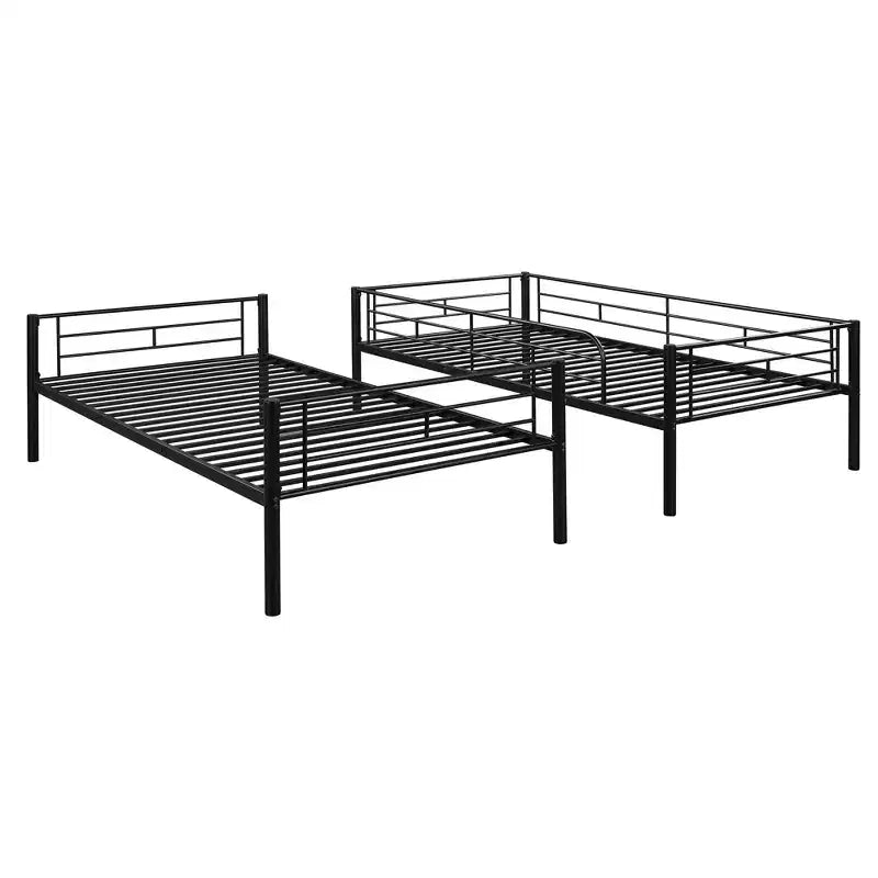 Bellemave Litera metálica doble sobre doble, resistente estructura de acero, acabado en negro, se convierte en dos camas individuales, listones de alta resistencia, no necesita somier