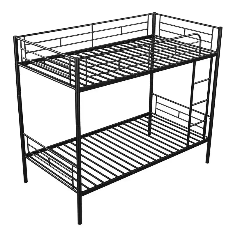 Bellemave Litera metálica doble sobre doble, resistente estructura de acero, acabado en negro, se convierte en dos camas individuales, listones de alta resistencia, no necesita somier