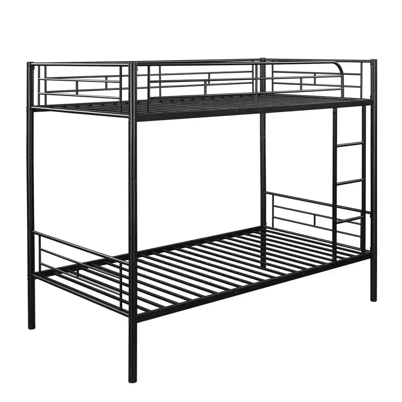 Bellemave Litera metálica doble sobre doble, resistente estructura de acero, acabado en negro, se convierte en dos camas individuales, listones de alta resistencia, no necesita somier