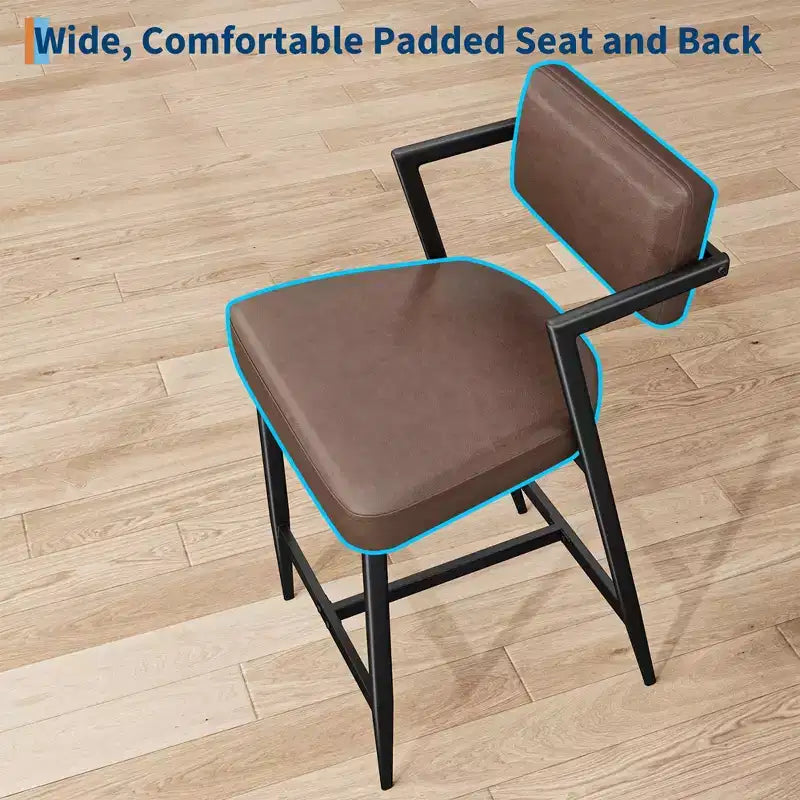 Juego de 2 taburetes de bar de altura de mostrador, taburetes de cocina tapizados con reposapiés y patas de metal, sillas de bar de piel sintética para isla de cocina