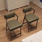 Juego de 2 taburetes de bar de altura de mostrador, taburetes de cocina tapizados con reposapiés y patas de metal, sillas de bar de piel sintética para isla de cocina