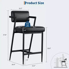 Juego de 2 taburetes de bar de altura de mostrador, taburetes de cocina tapizados con reposapiés y patas de metal, sillas de bar de piel sintética para isla de cocina