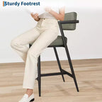 Juego de 2 taburetes de bar de altura de mostrador, taburetes de cocina tapizados con reposapiés y patas de metal, sillas de bar de piel sintética para isla de cocina
