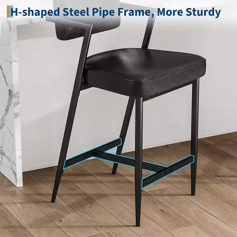 Juego de 2 taburetes de bar de altura de mostrador, taburetes de cocina tapizados con reposapiés y patas de metal, sillas de bar de piel sintética para isla de cocina