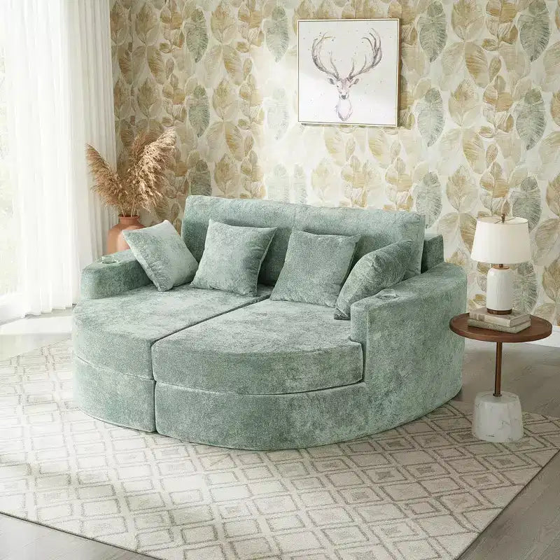 Sofá diván extra grande Polibi con portavasos y almohadas