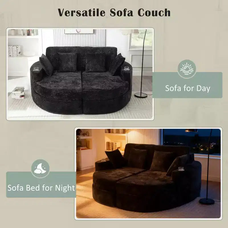 Sofá diván extra grande Polibi con portavasos y almohadas