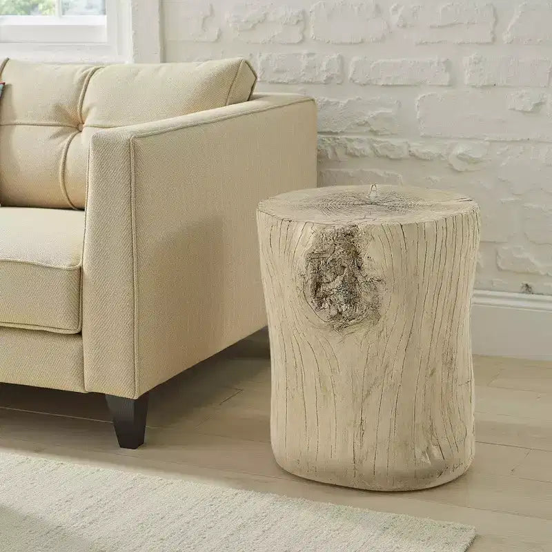 Royal Hampton Accent Table, Light Natural Brown Cement, Log Shape, 14 Inch