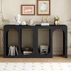 Mesa de consola modular, mesa auxiliar estrecha y larga, mesa de recibidor de entrada con exterior rectangular y diseño curvo para sala de estar, negra