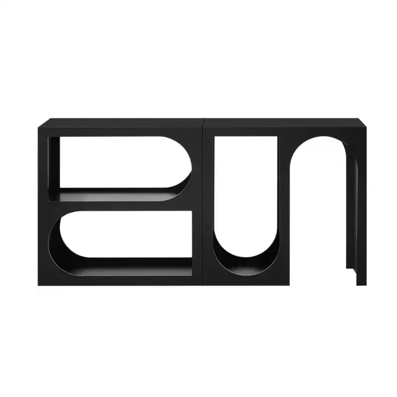 Mesa de consola modular, mesa auxiliar estrecha y larga, mesa de recibidor de entrada con exterior rectangular y diseño curvo para sala de estar, negra
