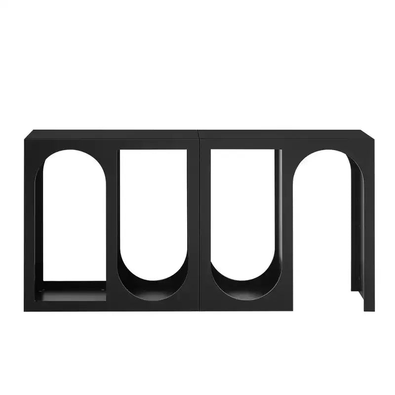Mesa de consola modular, mesa auxiliar estrecha y larga, mesa de recibidor de entrada con exterior rectangular y diseño curvo para sala de estar, negra
