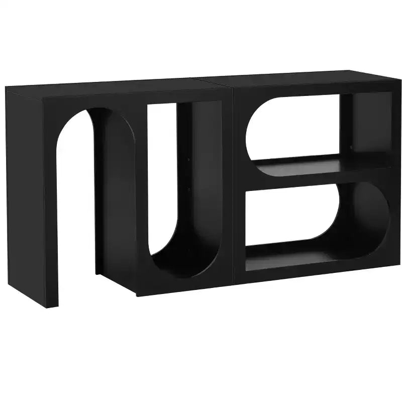 Mesa de consola modular, mesa auxiliar estrecha y larga, mesa de recibidor de entrada con exterior rectangular y diseño curvo para sala de estar, negra