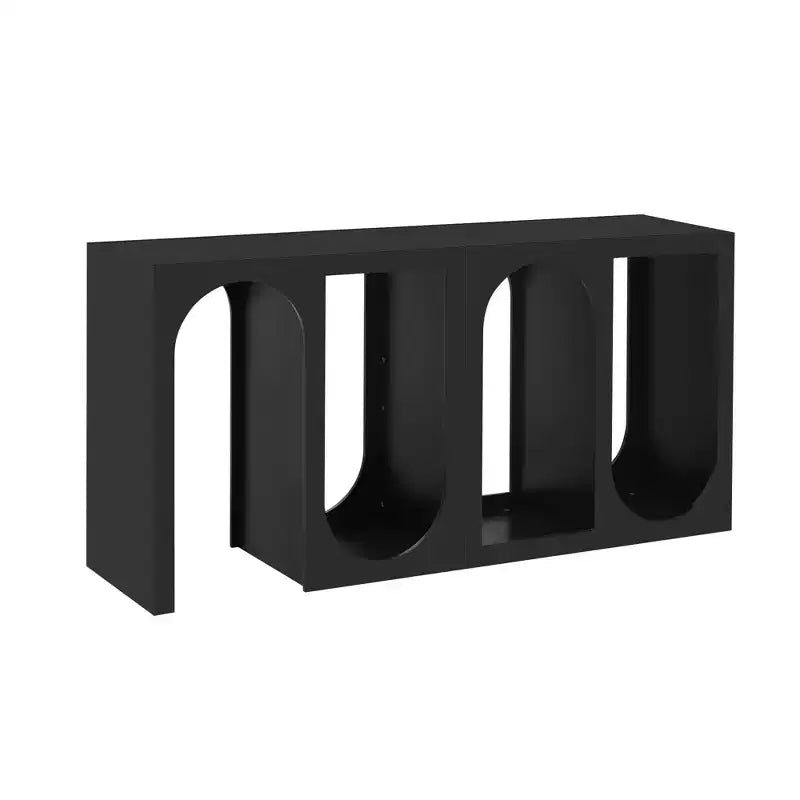 Mesa de consola modular, mesa auxiliar estrecha y larga, mesa de recibidor de entrada con exterior rectangular y diseño curvo para sala de estar, negra