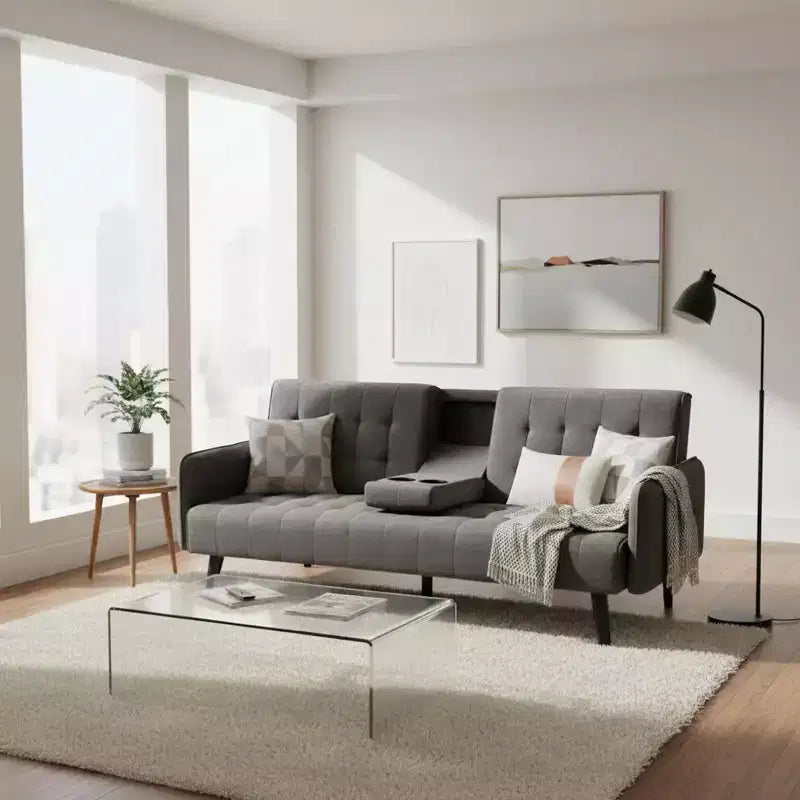 Homy Casa Convertible Sleeper Sofa Bed with Cup Holder & Drop-Down Table,for Living Room