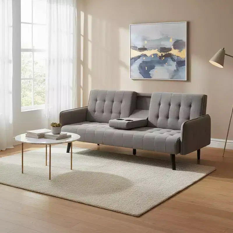 Sofá Cama Convertible Homy Casa con Portavasos y Mesa Plegable, para Sala de Estar