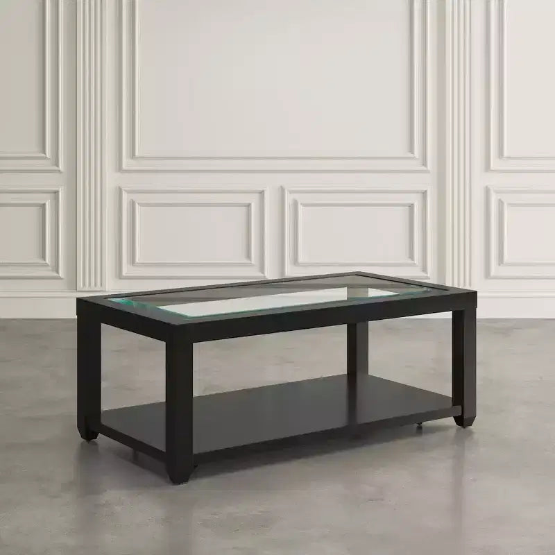 Mesa de centro rectangular contemporánea con incrustación de vidrio