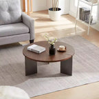 Mesa de centro redonda con tapa de madera de nogal y base de metal negro, centro de mesa moderno para sala de estar - Panipeachy