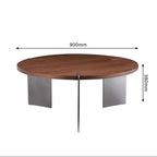 Mesa de centro redonda con tapa de madera de nogal y base de metal negro, centro de mesa moderno para sala de estar - Panipeachy