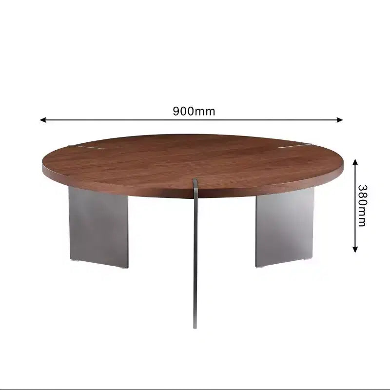Mesa de centro redonda con tapa de madera de nogal y base de metal negro, centro de mesa moderno para sala de estar - Panipeachy