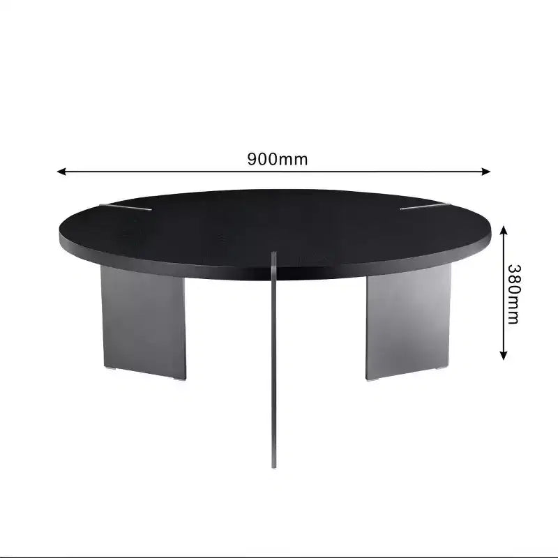 Mesa de centro redonda con tapa de madera de nogal y base de metal negro, centro de mesa moderno para sala de estar - Panipeachy