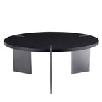 Mesa de centro redonda con tapa de madera de nogal y base de metal negro, centro de mesa moderno para sala de estar - Panipeachy