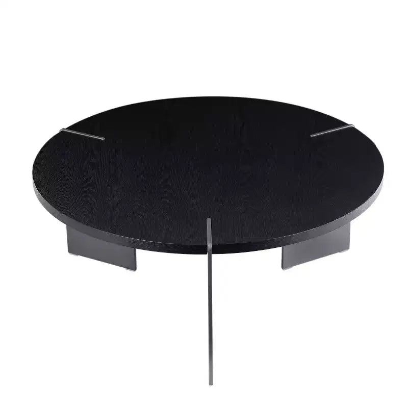 Mesa de centro redonda con tapa de madera de nogal y base de metal negro, centro de mesa moderno para sala de estar - Panipeachy