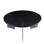 Mesa de centro redonda con tapa de madera de nogal y base de metal negro, centro de mesa moderno para sala de estar - Panipeachy