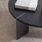 Mesa de centro redonda con tapa de madera de nogal y base de metal negro, centro de mesa moderno para sala de estar - Panipeachy