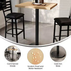 Mesa de interior de madera maciza rectangular Bennett de Flash Furniture con base de hierro fundido redonda de 18 pulgadas, resistente a la oxidación y con altura de barra
