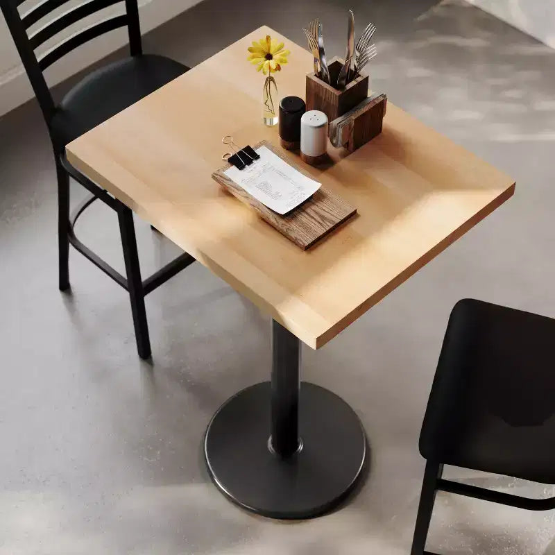 Mesa de interior de madera maciza rectangular Bennett de Flash Furniture con base de hierro fundido redonda de 18 pulgadas, resistente a la oxidación y con altura de barra