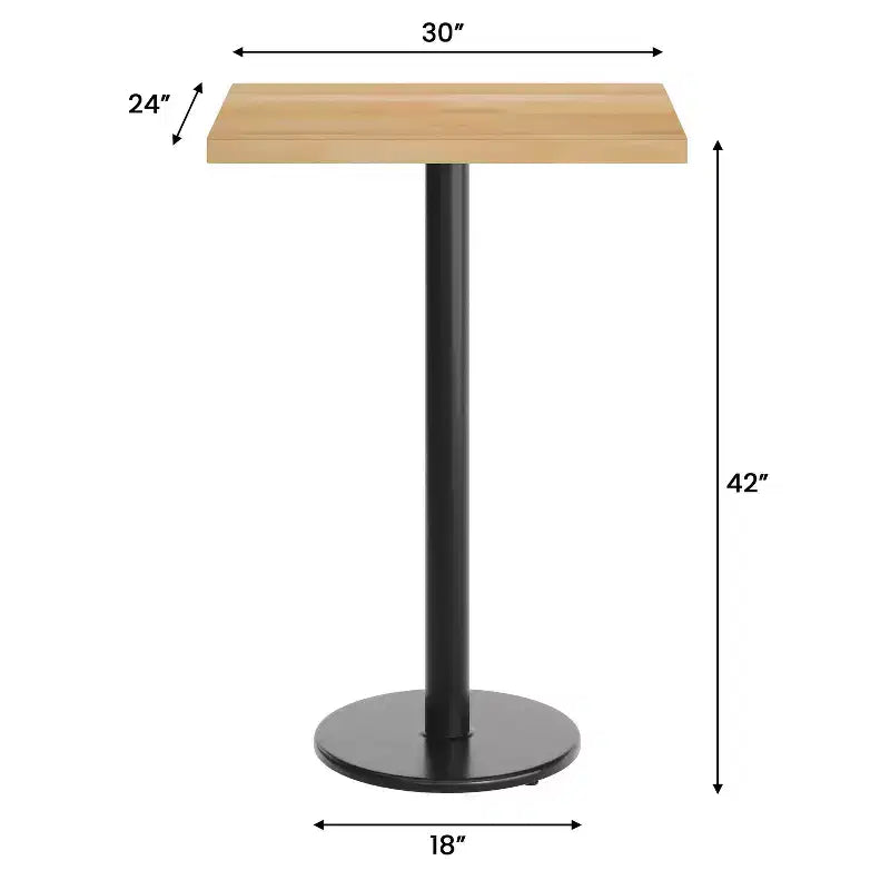 Mesa de interior de madera maciza rectangular Bennett de Flash Furniture con base de hierro fundido redonda de 18 pulgadas, resistente a la oxidación y con altura de barra