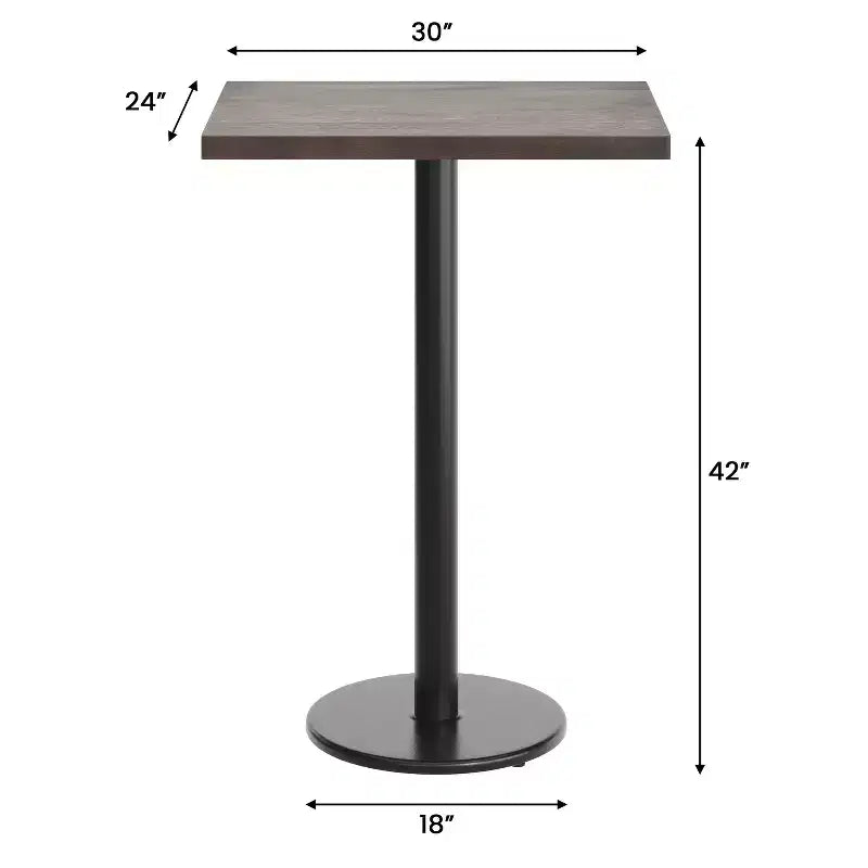 Mesa de interior de madera maciza rectangular Bennett de Flash Furniture con base de hierro fundido redonda de 18 pulgadas, resistente a la oxidación y con altura de barra