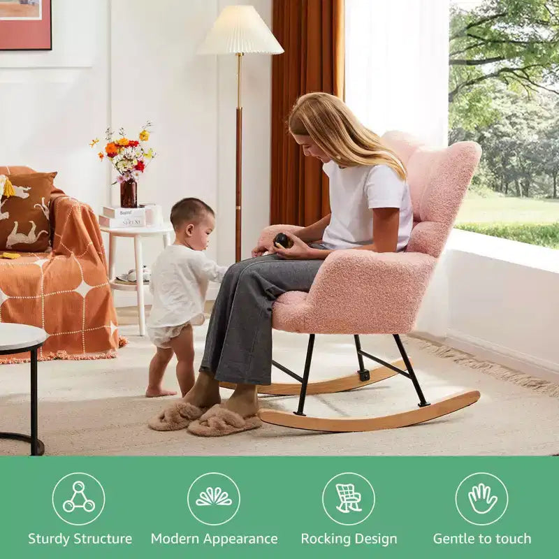 Mecedora planeadora moderna tapizada de Teddy con respaldo alto, silla de lectura para guardería, dormitorio, sala de estar